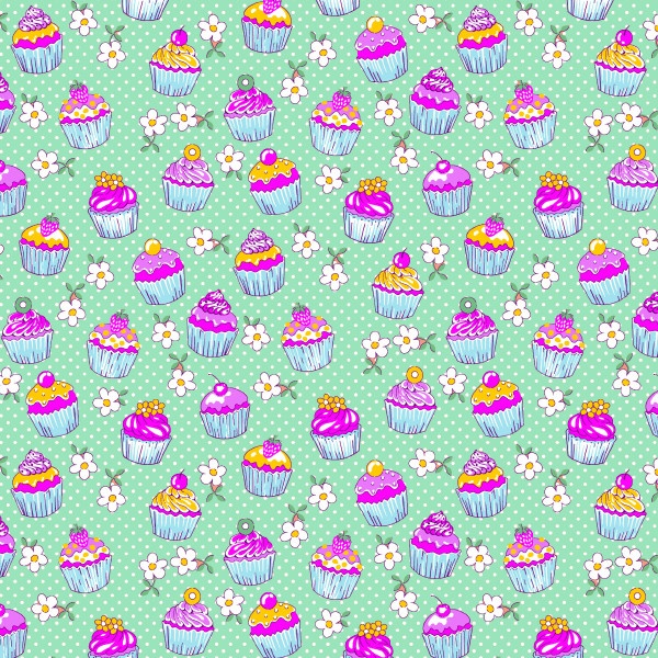 Tecido Tricoline Estampado Cupcakes e Margaridas Fundo Azul Claro Pano Patchwork Artesanato Costura