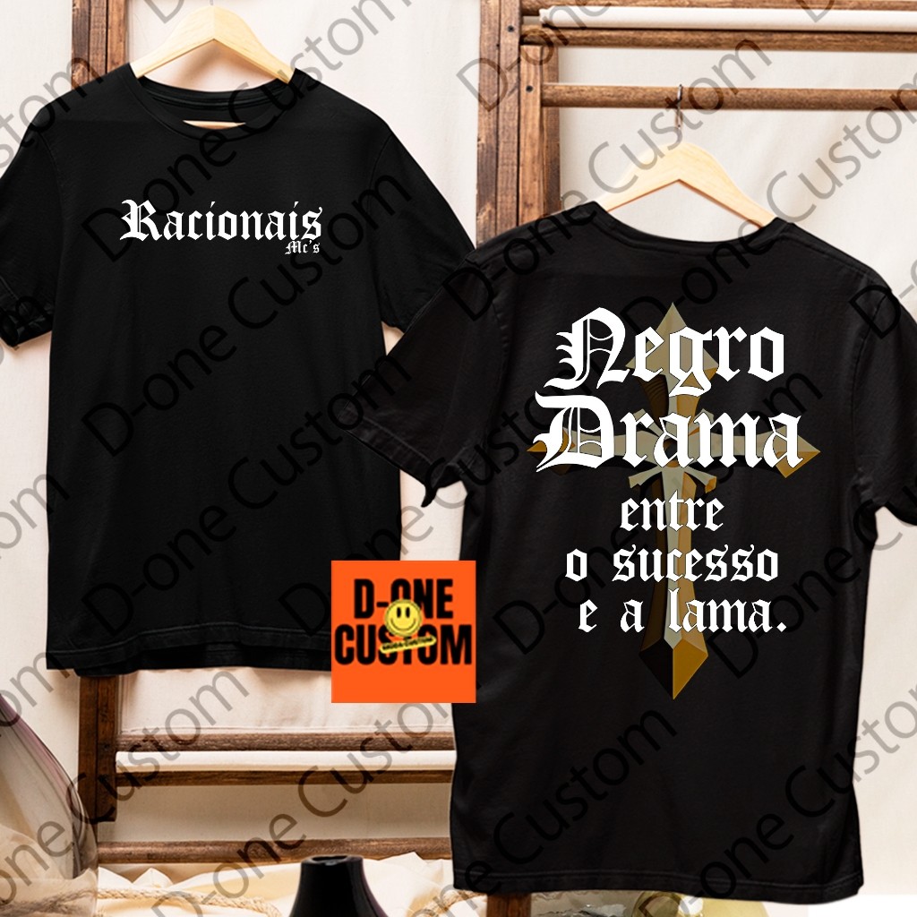 Camisa Camiseta Racionais Negro Drama Entre O Sucesso e a Lama Grupo MCs Hip-Hop Musica Estampado