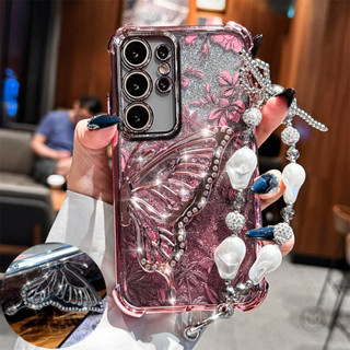 Capa Para Samsung Galaxy S26 S25 S24 Ultra S25 Plus S24 S25 FE S25 Edge Glitter Borboleta Areia Movediça Suporte De Tele em Oferta na Shopee