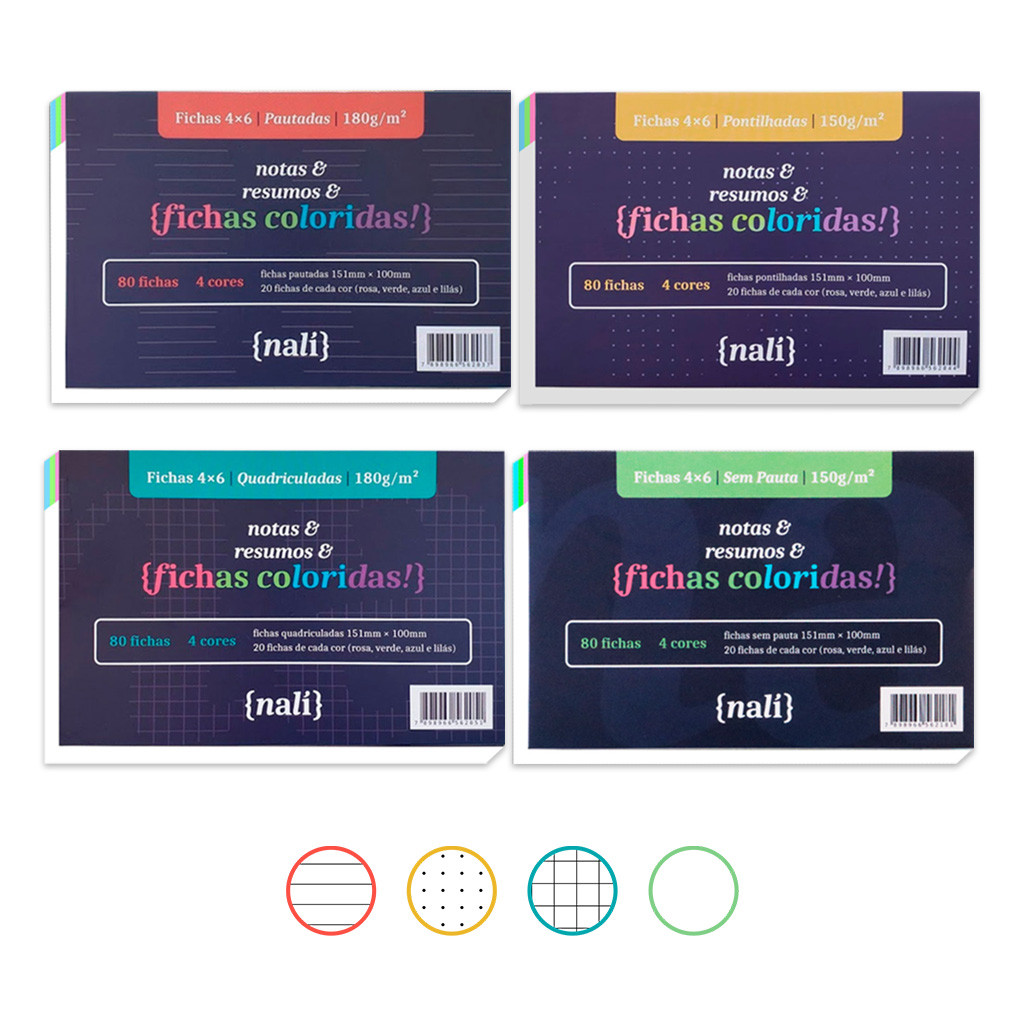 Fichas coloridas 4x6 nalí 150g/m2 80 fichas - unidade em Oferta na Shopee