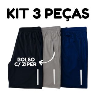 kit 3 bermuda masculina adulto chimpa poliester short casual basico flanelado secagem rapida