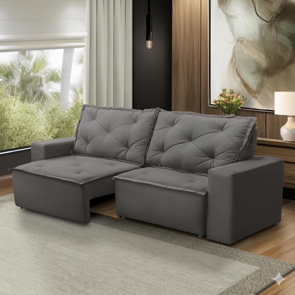 Sofá Retrátil e Reclinável 3 lugares com Molas 1,80m Ana Suede Cinza Adonai Estofados em Oferta na Shopee