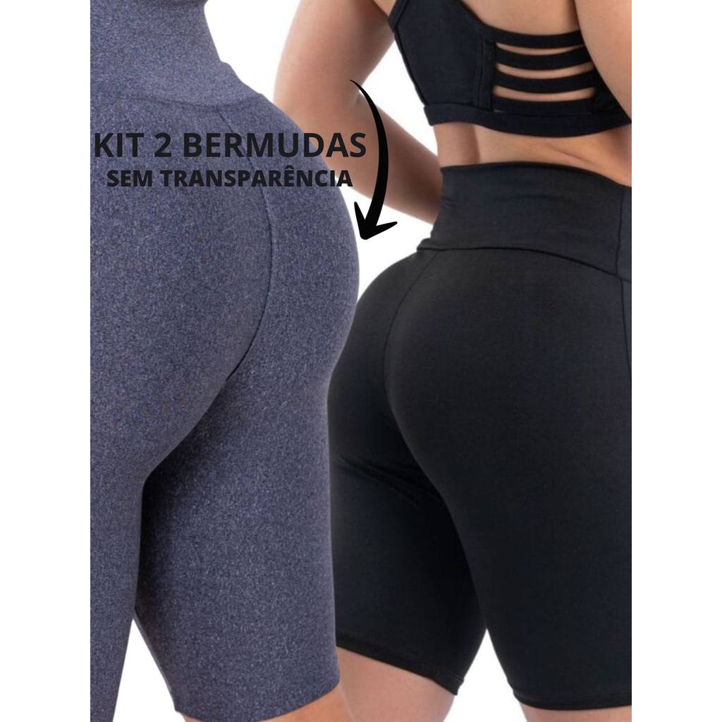 Kit 2 Shorts Femininos Academia Suplex Cós Alto Sem Transparência