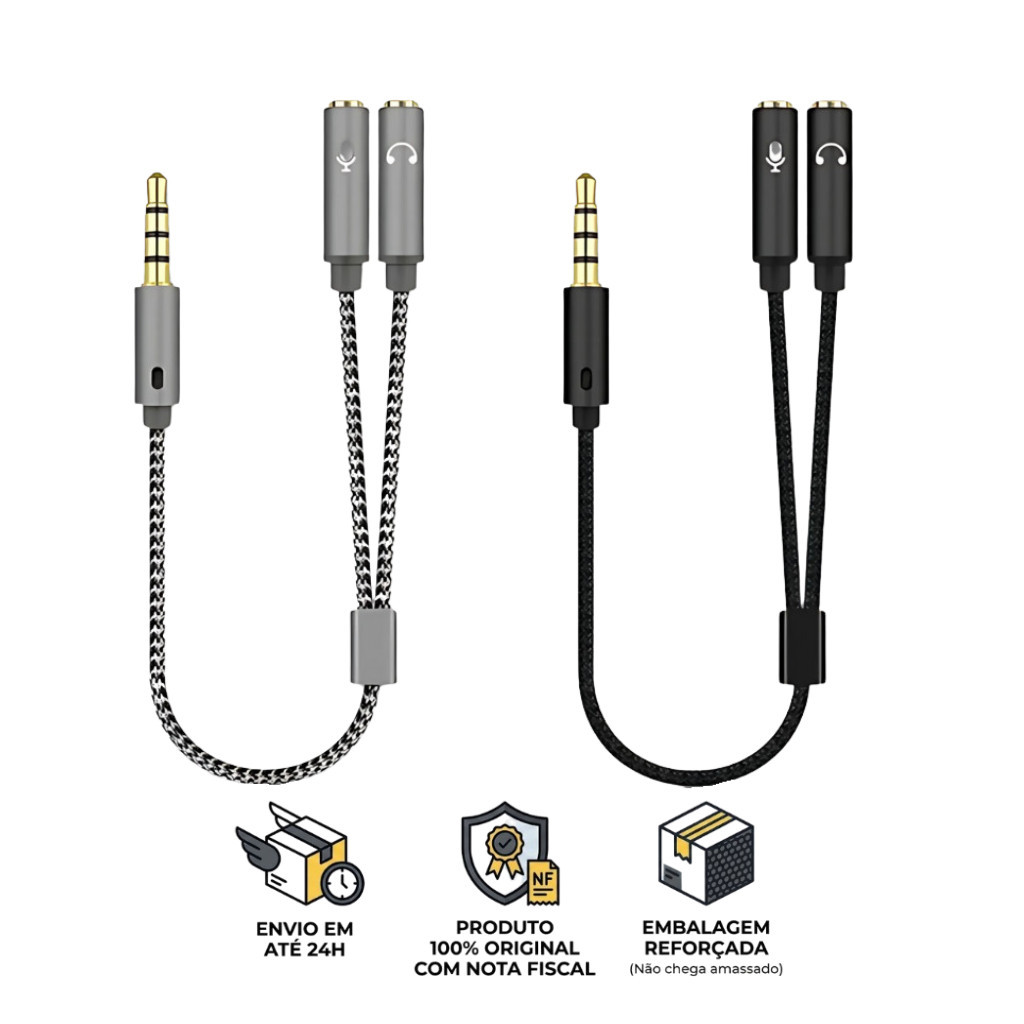 Adaptador P2/P3 Fone E Microfone Xbox One Ps4 Notebook Celular - detalhe