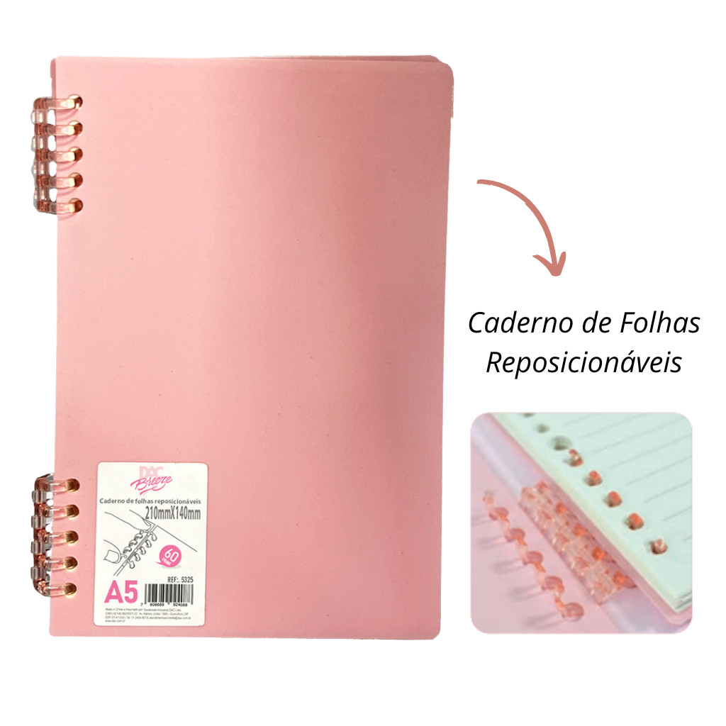 Caderno de Folhas Reposicionáveis A5 Breeze Rosa 60 fls - DAC em Oferta na Shopee