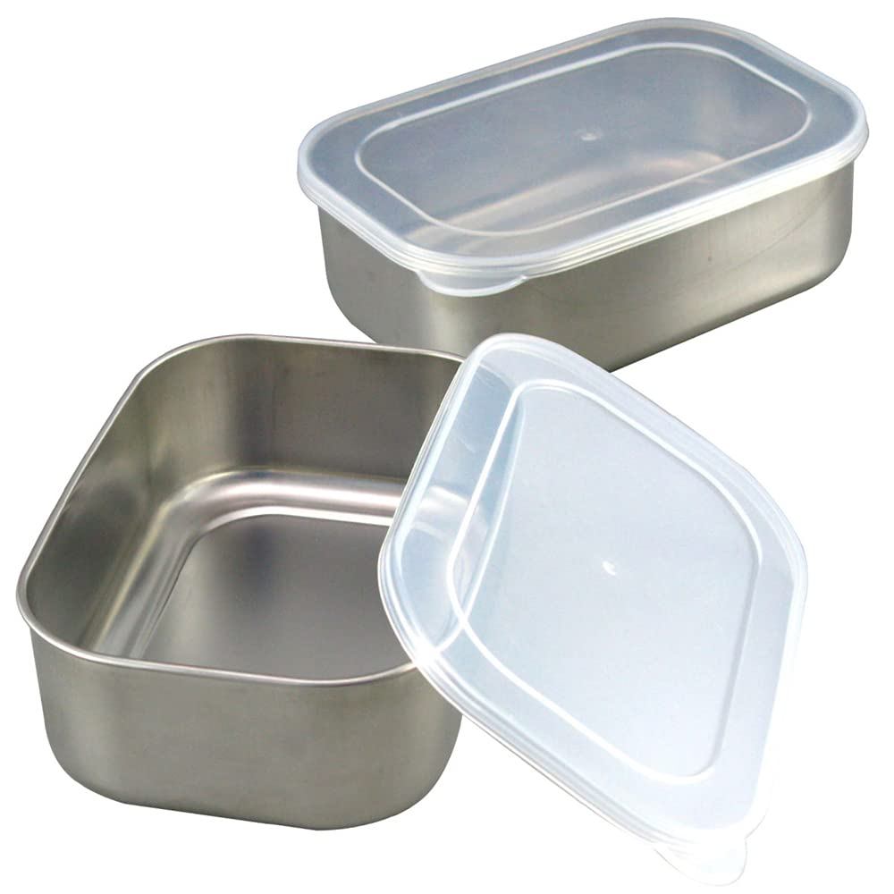 Recipientes de armazenamento de planejamento Shimomura conjunto de 2 tipo profundo fabricado no Japão Conveniente para preparação resistente à ferrugem armazenamento temporário inclui tampa cuba quadrada 650ml aço inoxidável Tsubame-Sanjo 38871