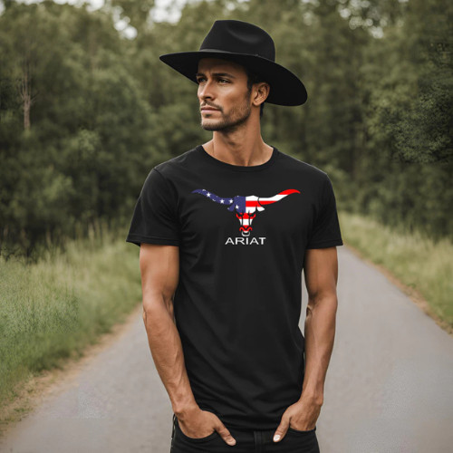 Camisa Masculina Country Texas Rodeo Farm Peão Muladeiro Camiseta Preta Touro Camiseta Ariat Camisa Farm Texas Country