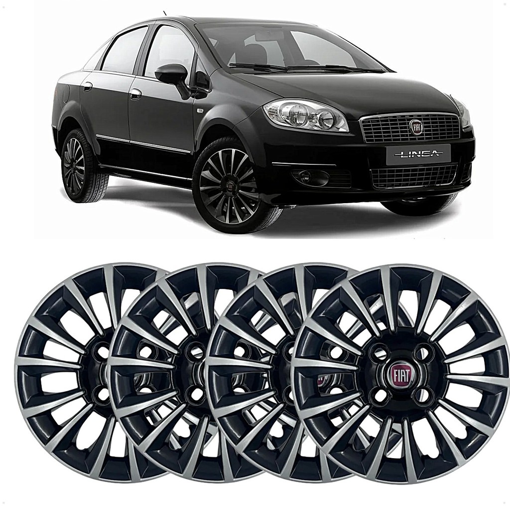 Jogo 4 Calota Aro 13 Fiat Linea Palio Siena Uno Elba Cubo Baixo Preto
