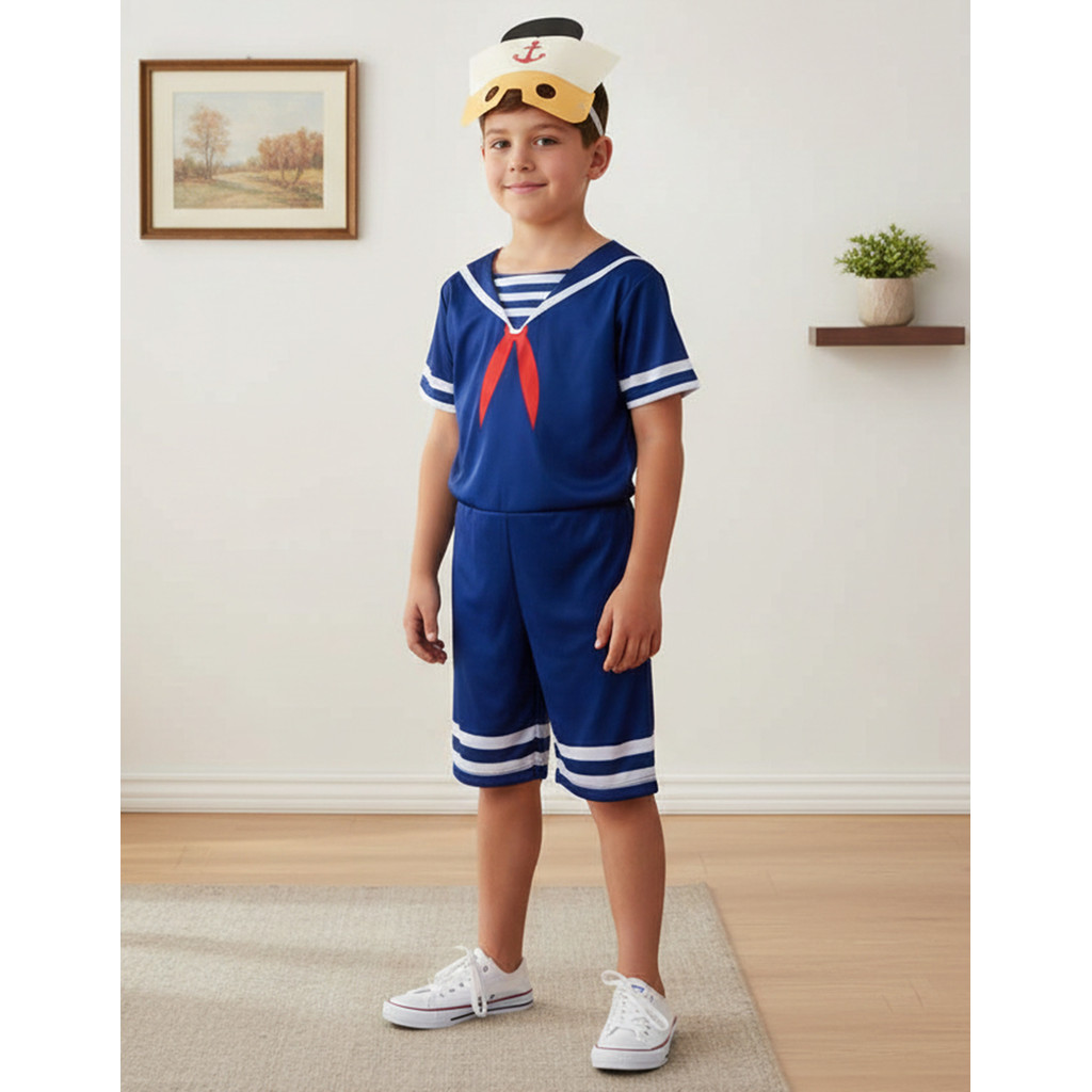 Fantasia Infantil Estampada Marinheiro Com Máscara de EVA