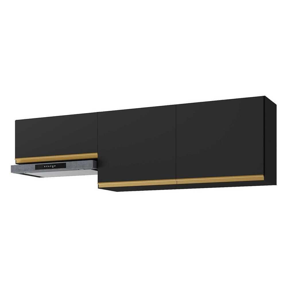 Kit 2 Armários De Cozinha Aéreos 3 Portas Preto/dourado