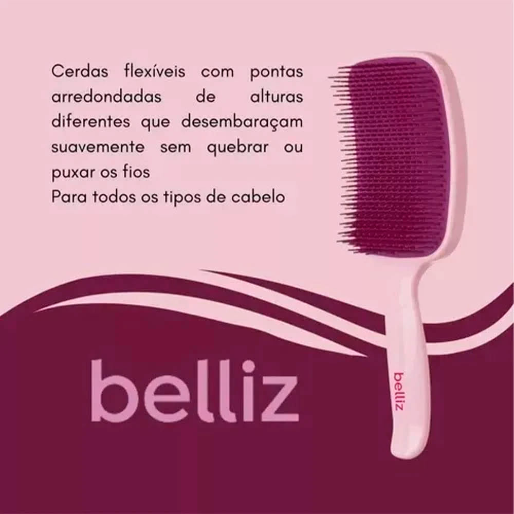 Detalhes do Escova De Cabelo Belliz Flex Raquete Rosa
