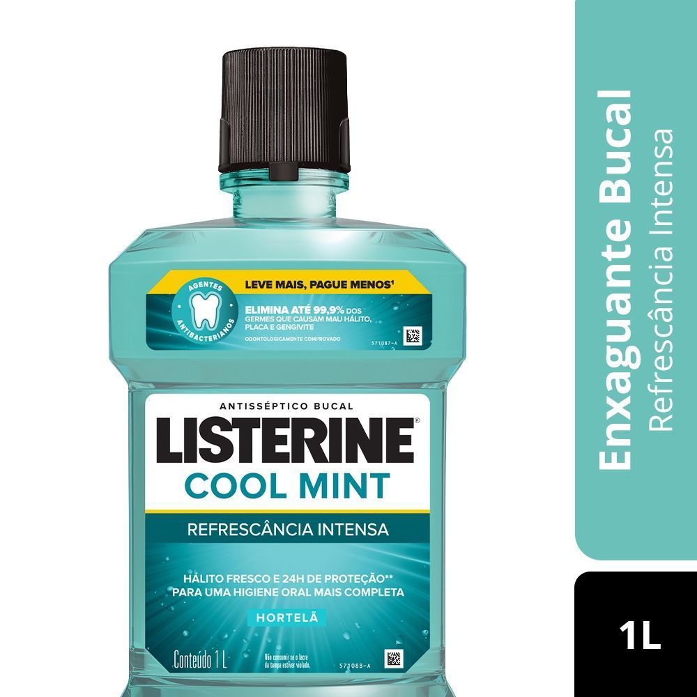 Detalhes do Listerine Antisséptico Bucal Cool Mint Refrescância Intensa 1 Litro