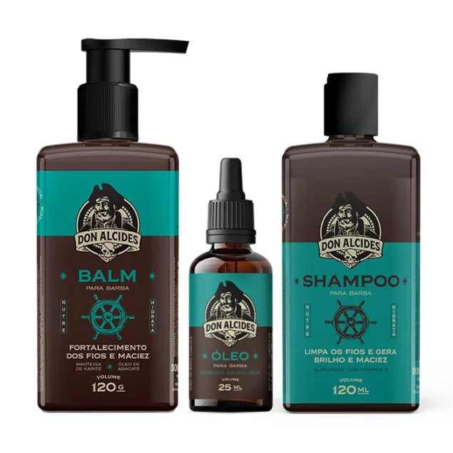 KIT SHAMPOO, BALM E ÓLEO PARA BARBA DON ALCIDES CALICO JACK