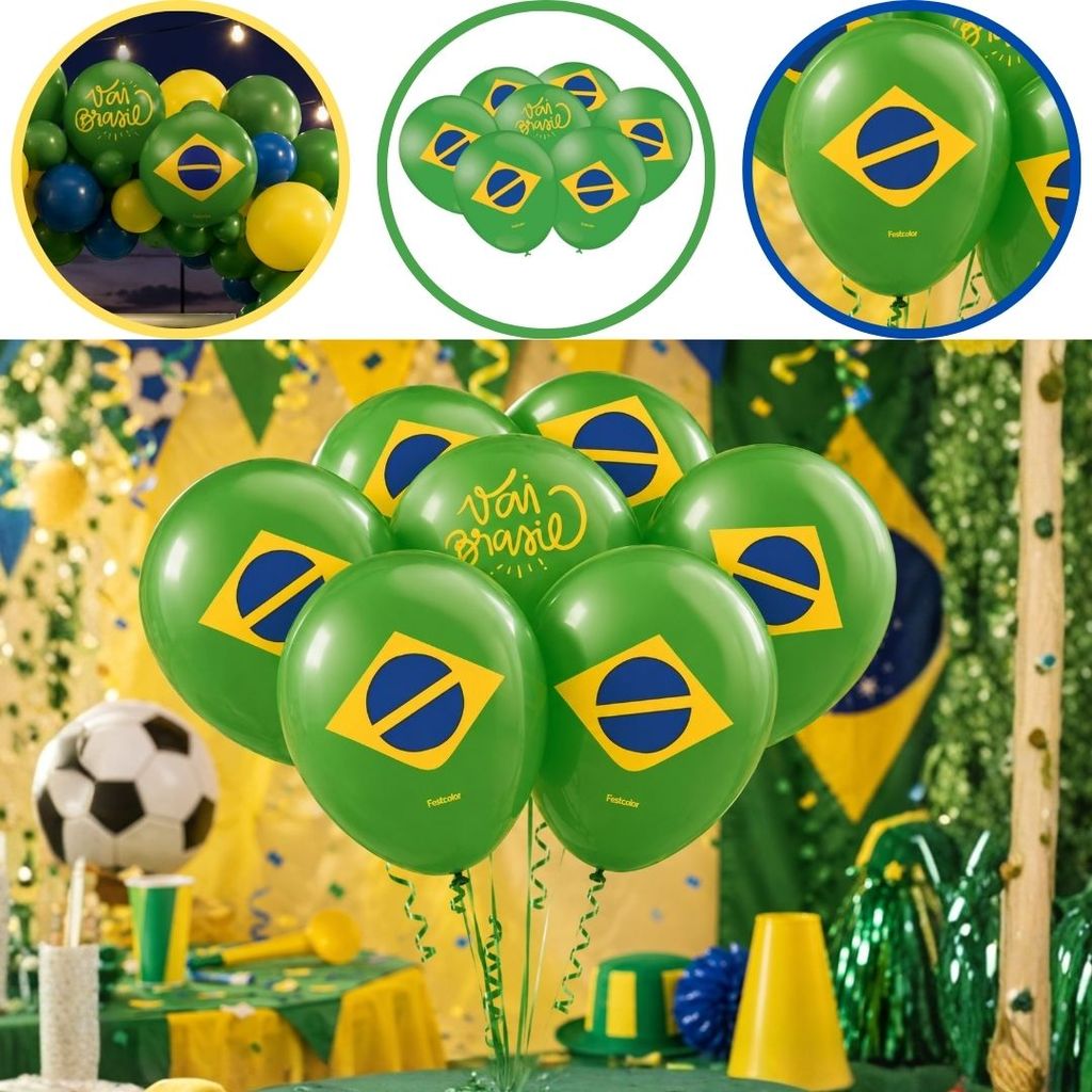 25 ~125 BALÃO BEXIGA BRASIL FESTA COPA DO MUNDO n°9 (FESTCOLOR) CHOCO