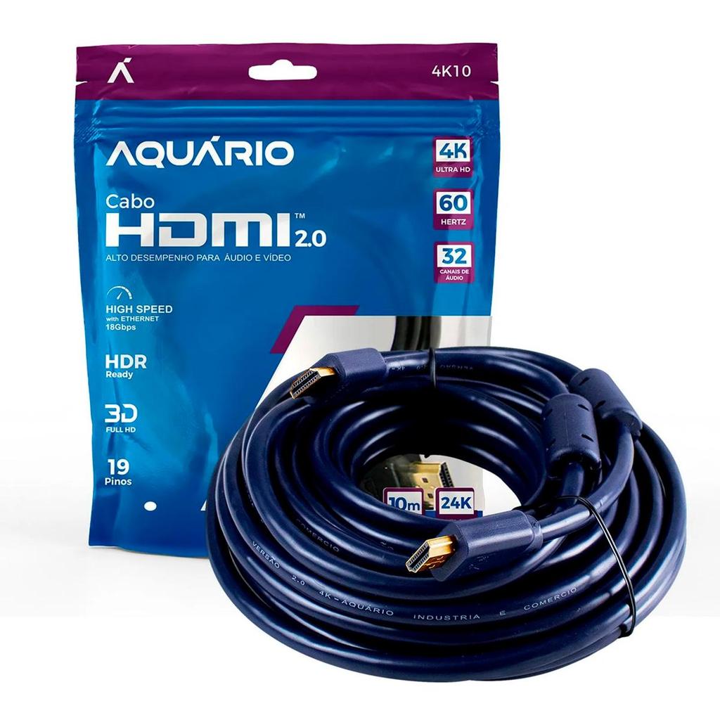 Cabo HDMI 2.0 4K de 10 metros 4096x2160p 4K10 - Aquário