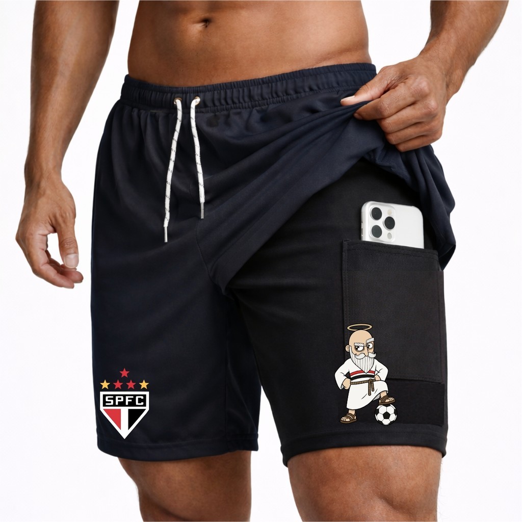 Bermuda Shorts Compressão 2 em 1 SANTINHO 01 Masculina Dry Fit + Elastano Leve para Academia Corridas