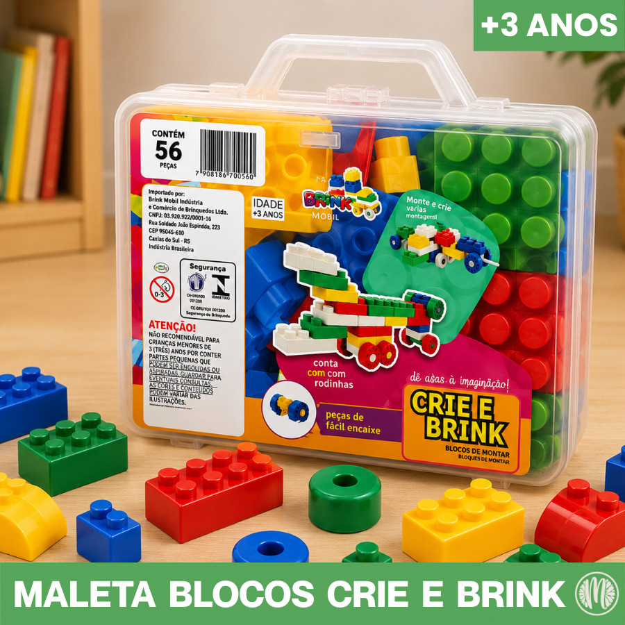 Maleta Crie e Brink 56 Peças Blocos de Montar