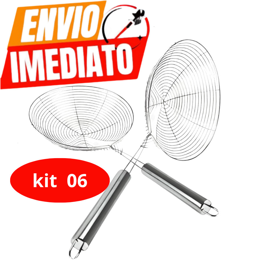 Kit 06,03 UND Escumadeira Para Fritura Peneira Em Aço Inox 33CM De Pastel Batata Salgado Frituras Utensilio De Cozinha