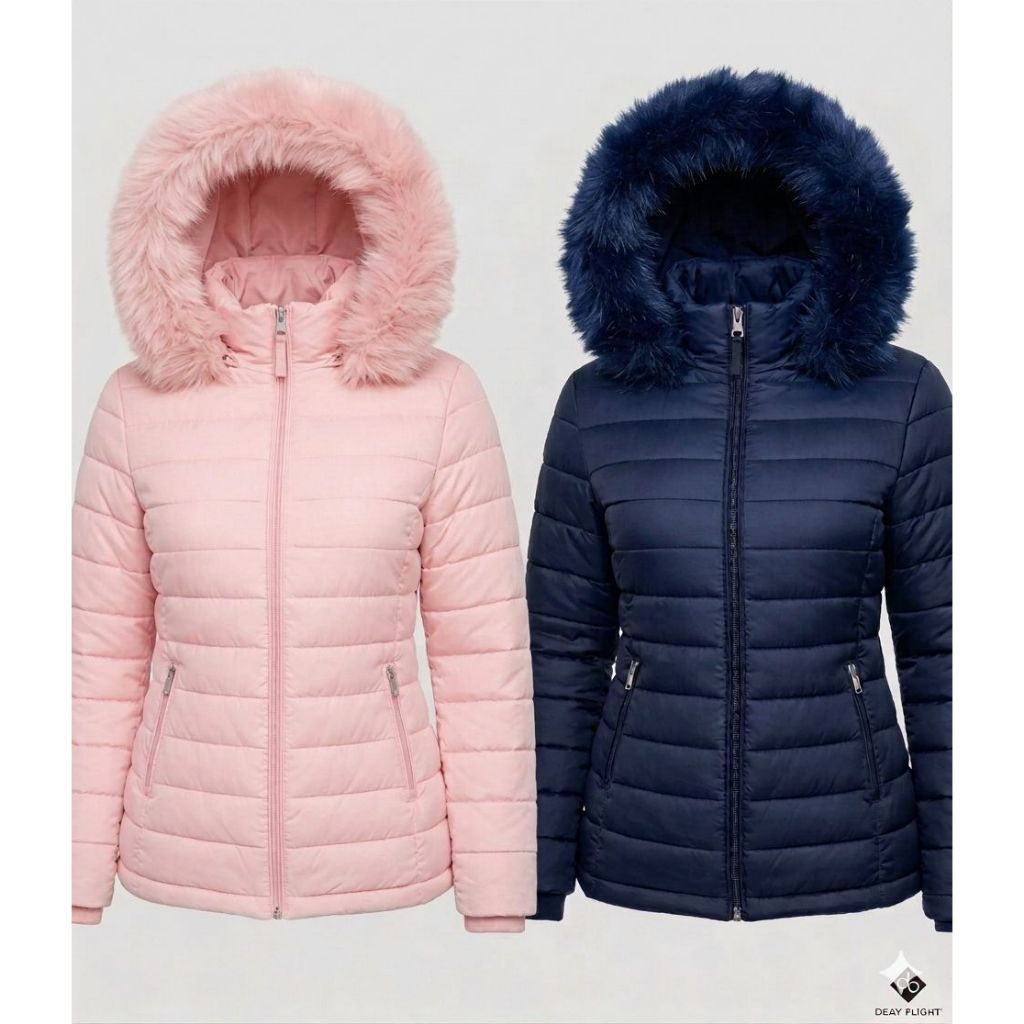 Jaqueta Feminina Bobojaco Puffer Com Capuz De Pelinho
