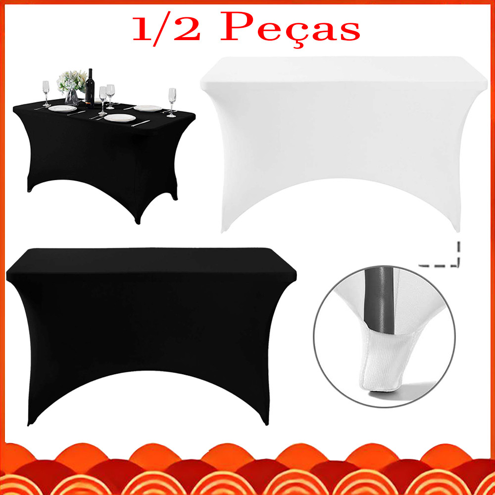 122 x 60 x 75 cm, 1/2 Peças Toalha Capa De Mesa Dobravel De Spandex Evento Festa, Branco/Preto, impermeável