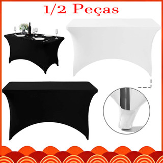 122 x 60 x 75 cm, 1/2 Peças Toalha Capa De Mesa Dobravel De Spandex Evento Festa, Branco/Preto, impermeável