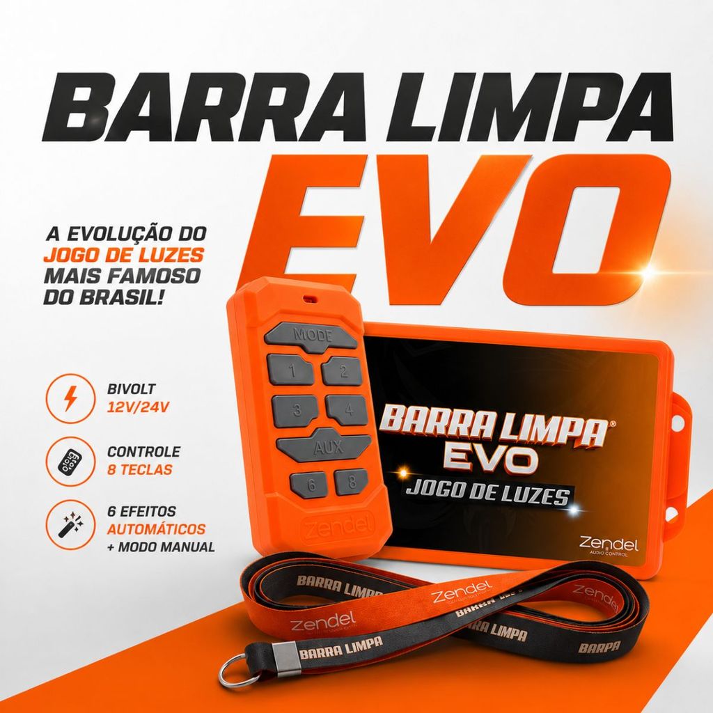 BARRA LIMPA EVO ZENDEL PISCA FAROL ALTERNADO 12V24V CONTROLE 8 TECLAS LED