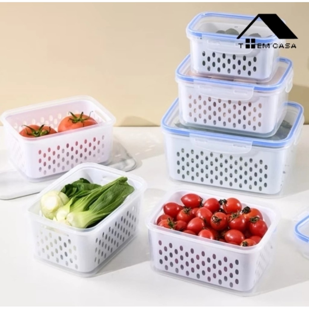 Kit 3 Organizadores Potes Hermetico Geladeira 850ML/1750ML/3300ML Alimentos Vegetais