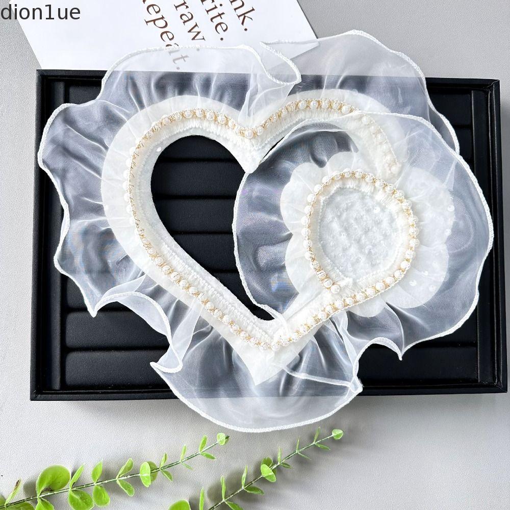 DION1UE Patch De Coração De Amor De Renda , Remendo De Roupas De Organza De Pérolas , Apliques Com Babados De Flores No