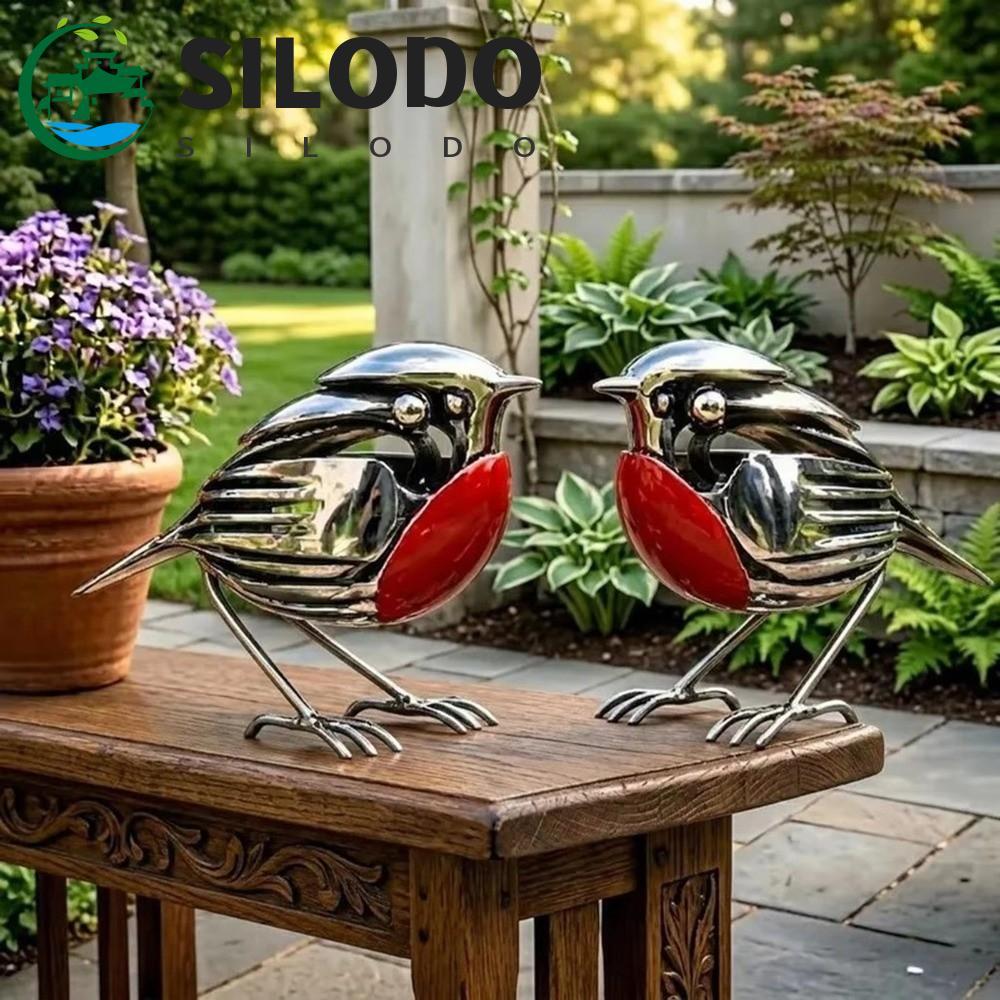 Escultura De Pássaro SILODO Robin , Estátua De Metal Com Sucata De Arte Atualizada Ecológica , Vermelho Rústico