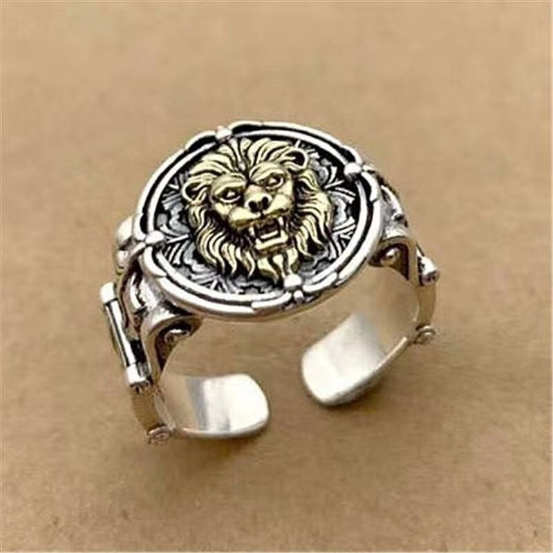 Anel masculino de prata tailandesa 925, joia de prata do Rei Leão, anel para o dedo indicador, estilo retrô para meninos