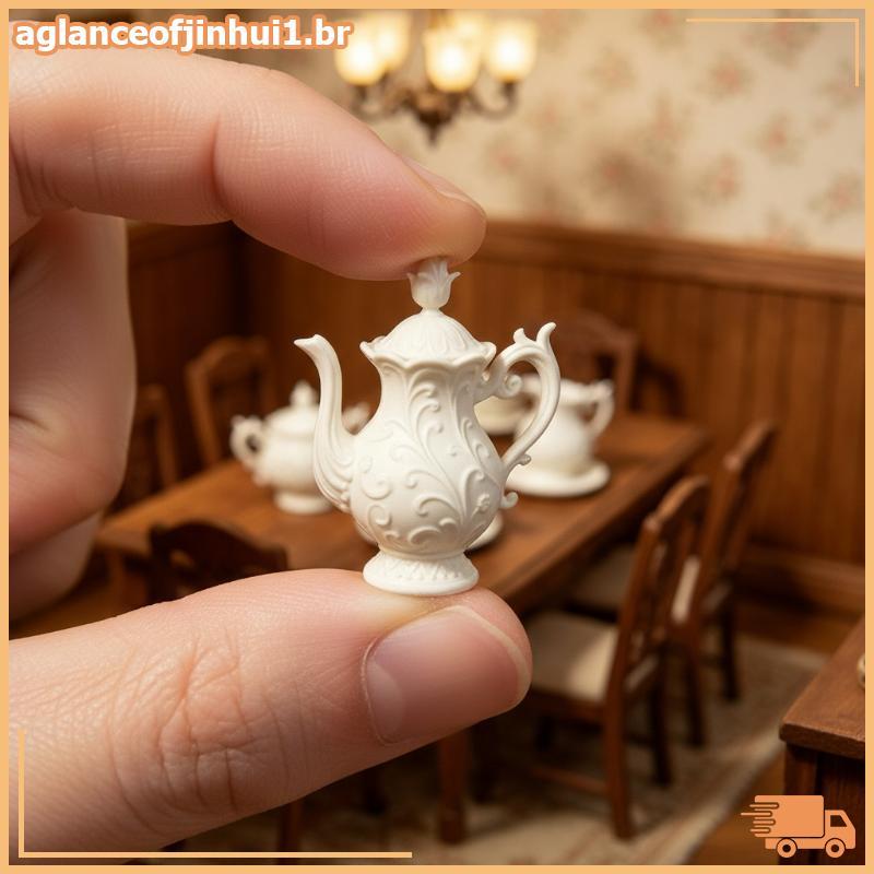 [AGBR] Conjunto De Bule E Xícara De Chá Para Casa De Bonecas Em Miniatura Colecionável Com Prato De Flores Intricado [BR