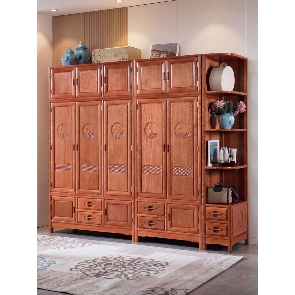 Mogno grande guarda-roupa dourado jacarandá armário estilo chinês Log Multi-porta guarda-roupa toda caixa de telhado de 
