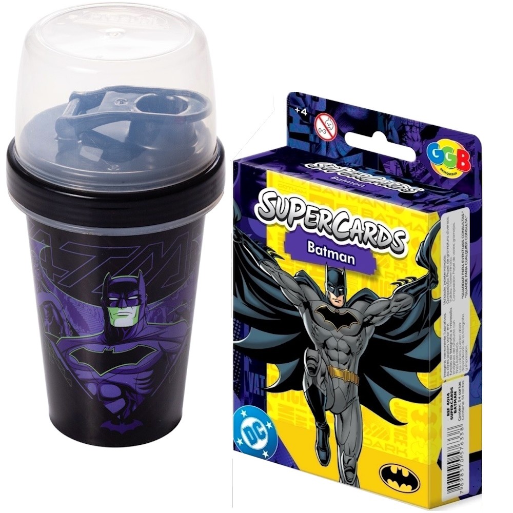 Kit Batman Garrafa Porta Lanche 320ml Cardgame 54 Cartas