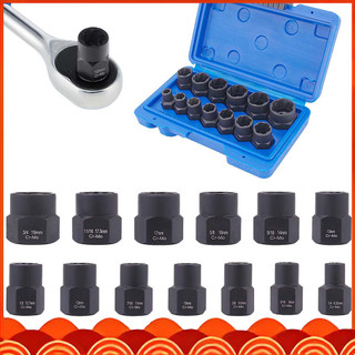 Conjunto extrator de porcas danificadas 13 peças, encaixe 3/8" (10mm), aço cromo-molibdênio, para parafusos enferrujados