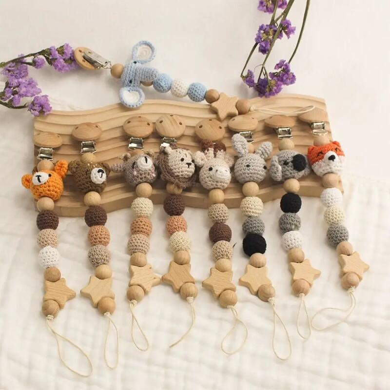 Clipe de Chupeta de Madeira para Bebê, Corrente de Chupeta de Crochê de Madeira, Brinquedo de Mastigar Livre de BPA, Sup