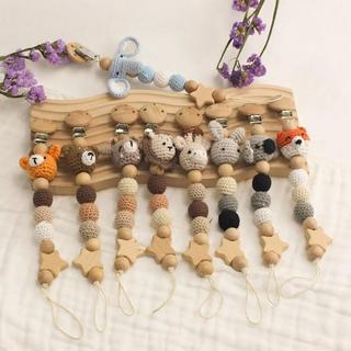 Clipe de Chupeta de Madeira para Bebê, Corrente de Chupeta de Crochê de Madeira, Brinquedo de Mastigar Livre de BPA, Sup