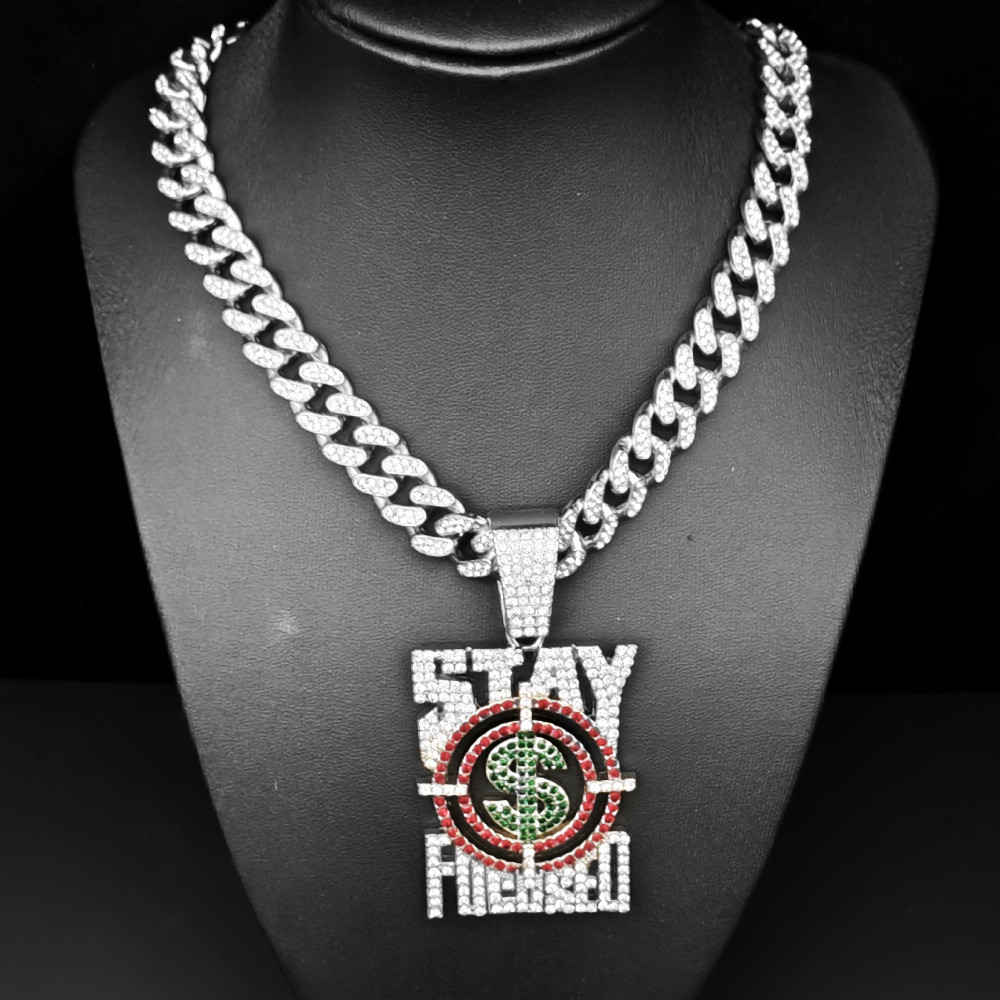 Colar De Hip Hop STAY FOCUS-ED USD Cheio De Diamante Na Moda Rap Pingente Completo Engrossado Corrente Cubana