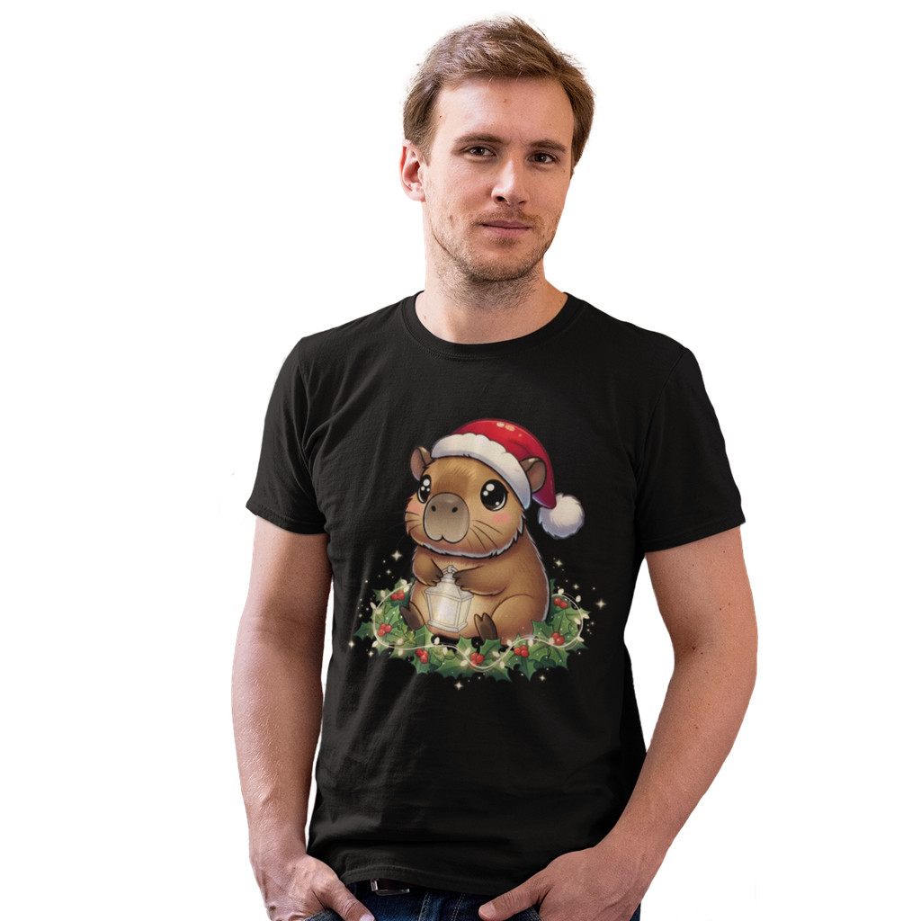 Camiseta Adulto PV Malha Fria Capivara Natalina Fofa