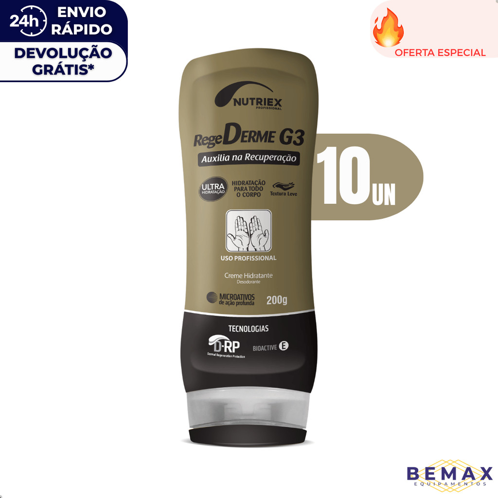 Kit 10 Creme Regederme G3 Ultra Hidratante Nutriex 200g Desodorante Proteção Recuperação Pele Seca