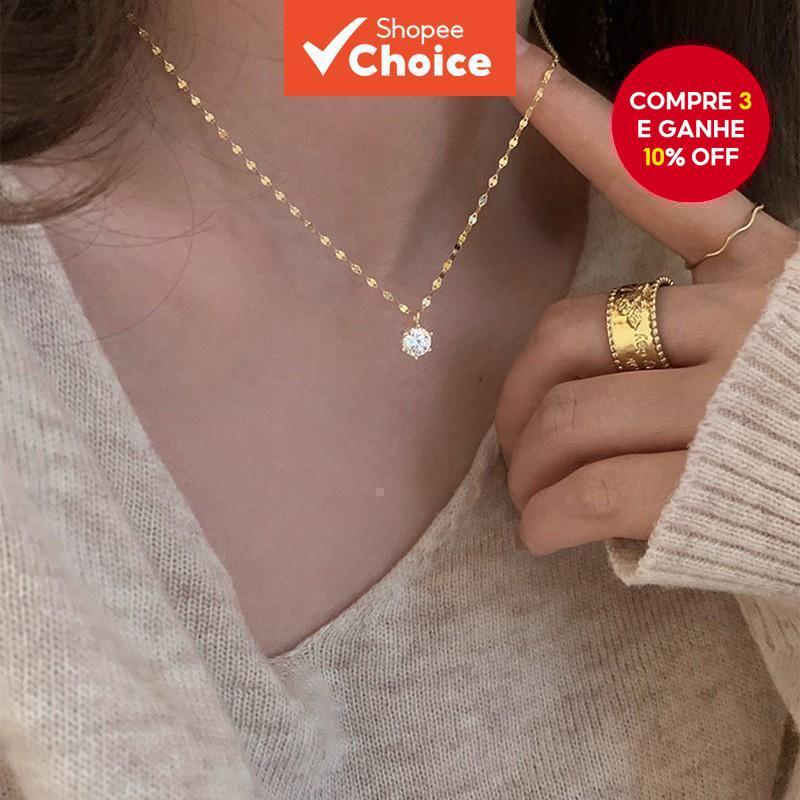 Colar Elegante De Diamante Único Para Mulheres Joias Com Pingente Delicado Minimalista