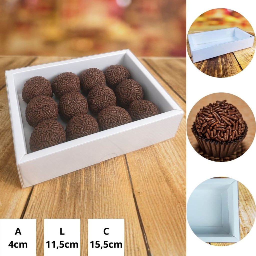 50 CAIXAS 12 DOCES BRANCA MOLDURA RETANGULAR 15,5X11,5X4 TAMPA ACETATO (YIN) P0348 em Oferta na Shopee