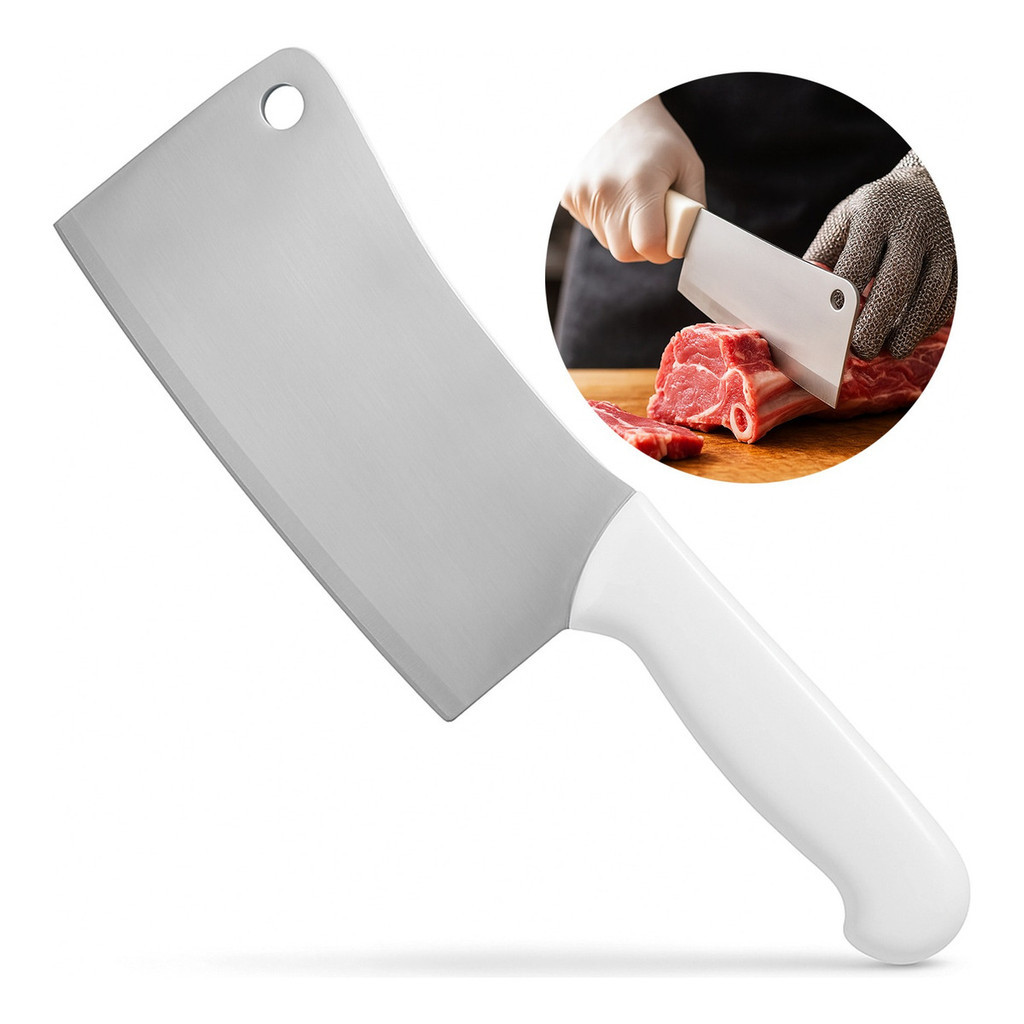 Cutelo Faca Açougueiro Cozinha Inox Corta Osso Profissional Branco
