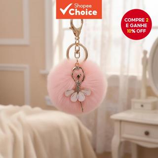 Chaveiro Charme Bailarina - Design de Anjo de Cristal com Pompom de Pelúcia de Coelho Sintético - Acessório de Carro em Oferta na Shopee