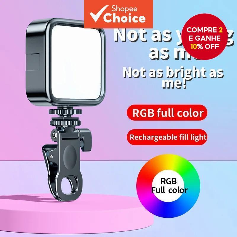 Mini Câmera de Vídeo Portátil Led Noturna 6000k para Selfie Stick e Facial Beleza com Tripé