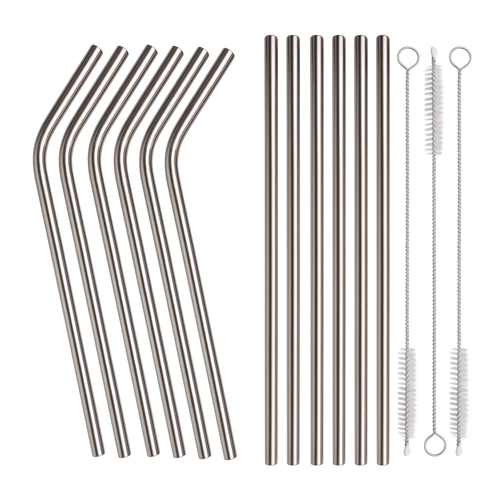 Kit 12 Canudos De Aço Inox Reutilizáveis Ideal Para Uso Diário E Família Com 3 Escovas De Limpeza