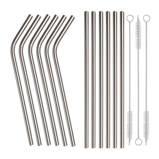 Kit 12 Canudos De Aço Inox Reutilizáveis Ideal Para Uso Diário E Família Com 3 Escovas De Limpeza