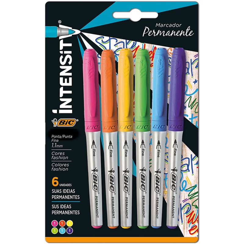 Pincel permanente Marking Intensity Color com 6 cores 891633 Bic em Oferta na Shopee