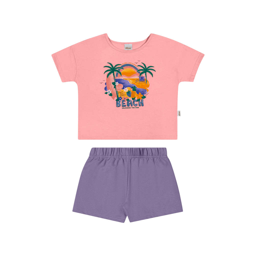 Detalhes do Conjunto Infantil Menina Ombro Deslocado Elian Rosa