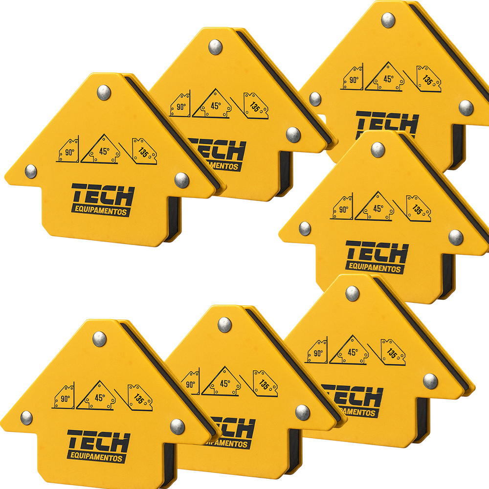 kit 7 Esquadro Magnético TECH 12kg Solda Multiângulos 30° 45° 135° Aço Reforçado