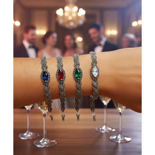 Pulseira Bali Navete Cravejada Marcassitas Prata S925 Bali